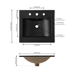Ancillary 3-Hole Classic Contemporary Rectangular Ceramic Single Sink Basin Vanity Top