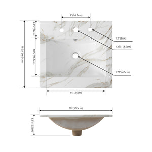 Ancillary 3-Hole Classic Contemporary Rectangular Ceramic Single Sink Basin Vanity Top