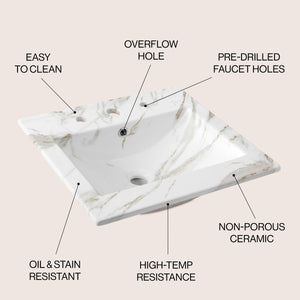 Ancillary 3-Hole Classic Contemporary Rectangular Ceramic Single Sink Basin Vanity Top
