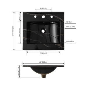 Ancillary 3-Hole Classic Contemporary Rectangular Ceramic Single Sink Basin Vanity Top