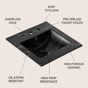 Ancillary 3-Hole Classic Contemporary Rectangular Ceramic Single Sink Basin Vanity Top