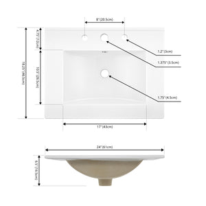 Ancillary 3-Hole Classic Contemporary Rectangular Ceramic Single Sink Basin Vanity Top