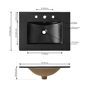 Ancillary 3-Hole Classic Contemporary Rectangular Ceramic Single Sink Basin Vanity Top
