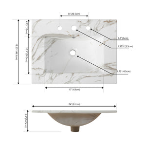 Ancillary 3-Hole Classic Contemporary Rectangular Ceramic Single Sink Basin Vanity Top