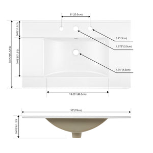 Ancillary 3-Hole Classic Contemporary Rectangular Ceramic Single Sink Basin Vanity Top
