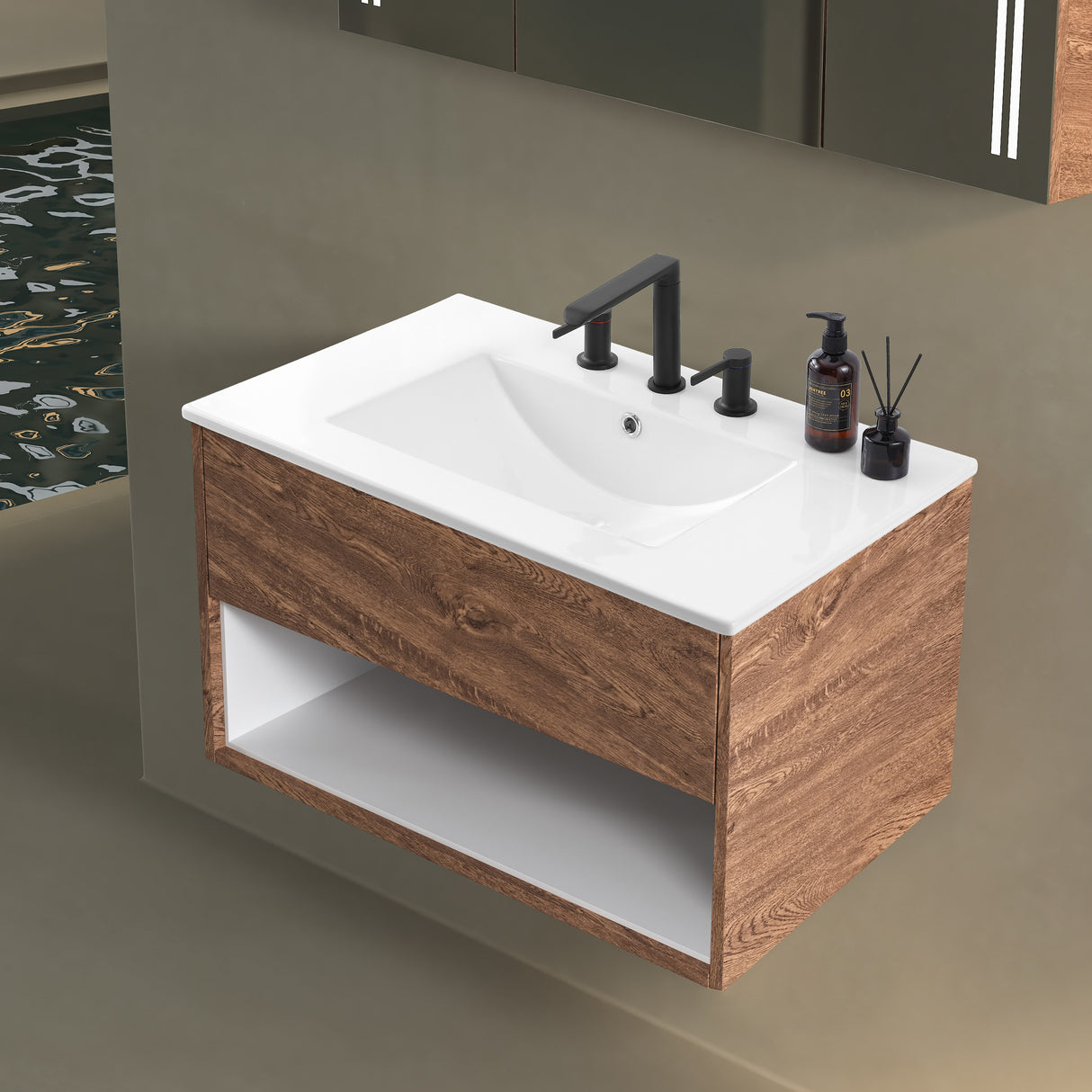 Ancillary 3-Hole Classic Contemporary Rectangular Ceramic Single Sink Basin Vanity Top