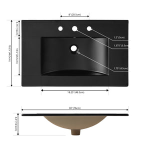 Ancillary 3-Hole Classic Contemporary Rectangular Ceramic Single Sink Basin Vanity Top