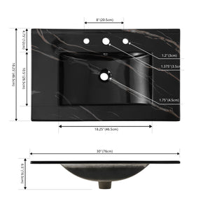 Ancillary 3-Hole Classic Contemporary Rectangular Ceramic Single Sink Basin Vanity Top
