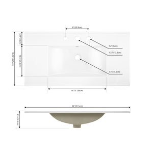 Ancillary 3-Hole Classic Contemporary Rectangular Ceramic Single Sink Basin Vanity Top