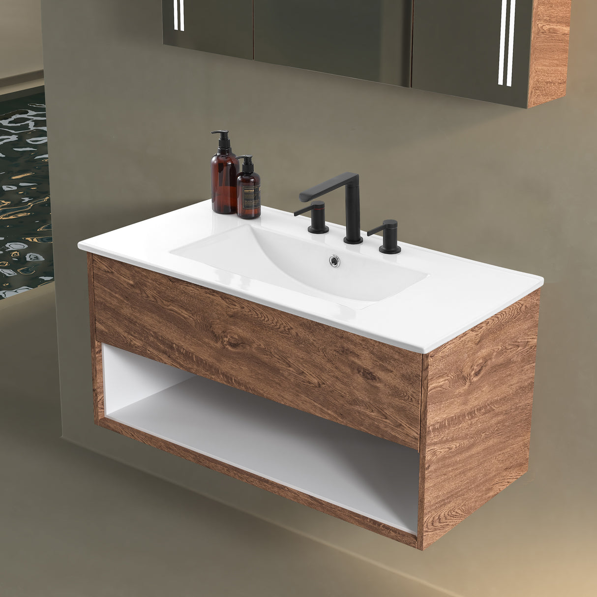 Ancillary 3-Hole Classic Contemporary Rectangular Ceramic Single Sink Basin Vanity Top