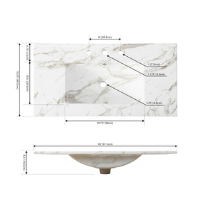 Ancillary 3-Hole Classic Contemporary Rectangular Ceramic Single Sink Basin Vanity Top