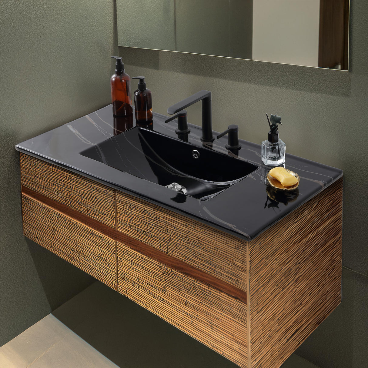Ancillary 3-Hole Classic Contemporary Rectangular Ceramic Single Sink Basin Vanity Top