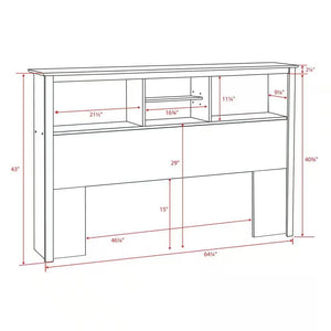 Full / Queen size Freestanding Bookcase Headboard in Grey Brown Wood Finish