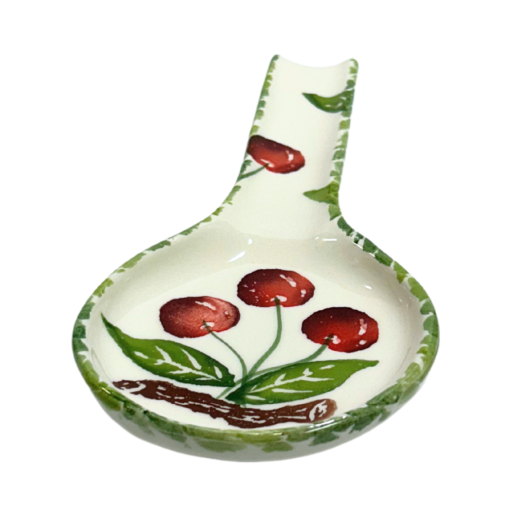 Hand Painted Italian Ceramic Spoon Rest Cherries