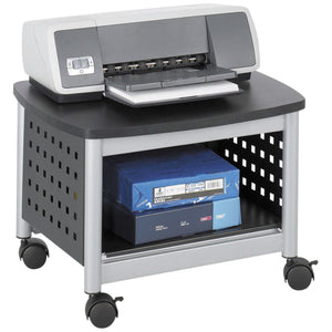 Under-Desk Printer Stand Mobile Office Cart in Black and Silver