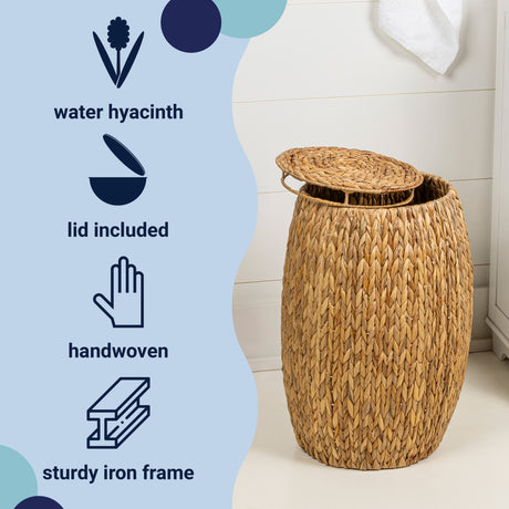 Colt Coastal Bohemian Handwoven Hyacinth Barrel Storage Stool with Lid
