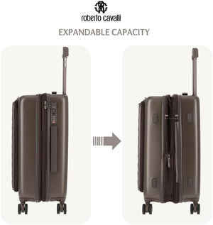 ROBERTO CAVALLI 20-Inch Luxury Carry-On Luggage – Hardshell Spinner Suitcase with Front Laptop Compartment, TSA Lock & Expandable Design