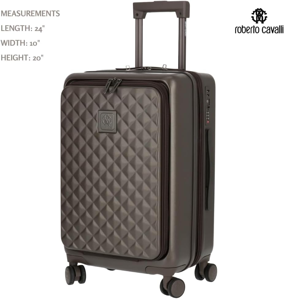 ROBERTO CAVALLI 20-Inch Luxury Carry-On Luggage – Hardshell Spinner Suitcase with Front Laptop Compartment, TSA Lock & Expandable Design