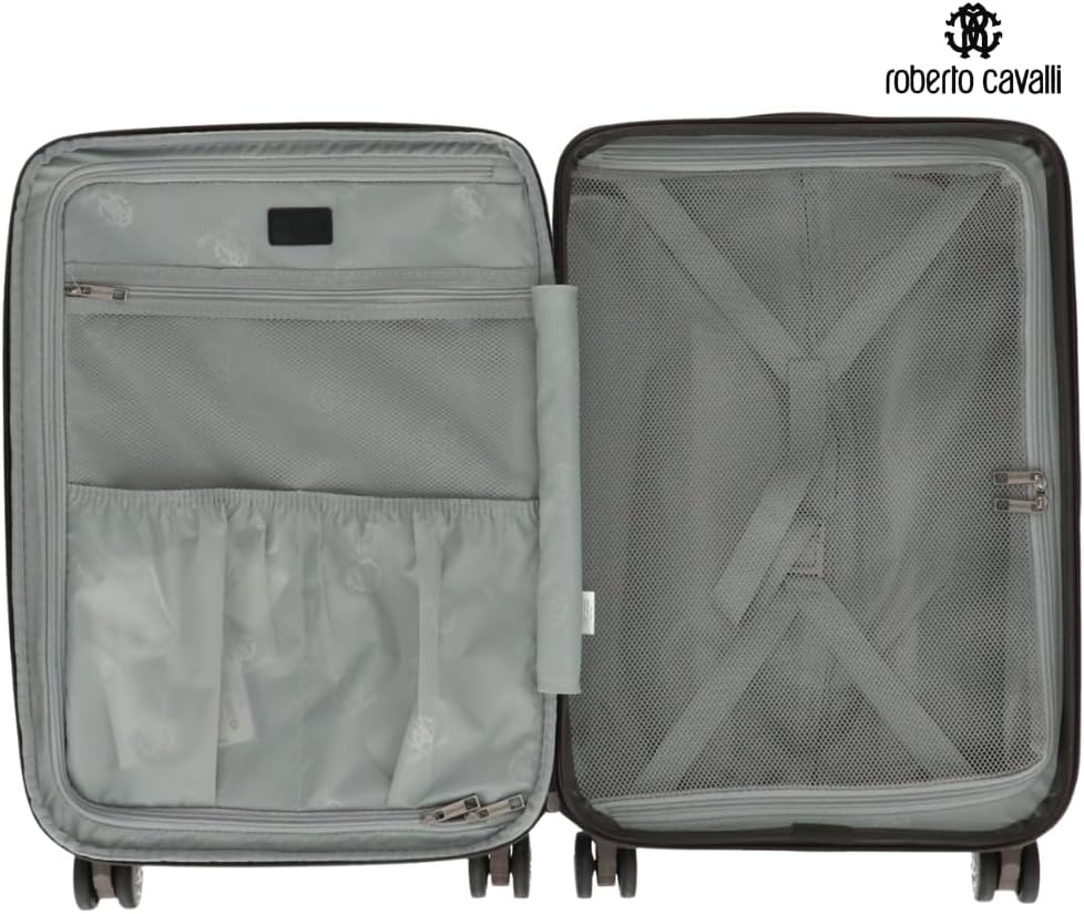 ROBERTO CAVALLI 20-Inch Luxury Carry-On Luggage – Hardshell Spinner Suitcase with Front Laptop Compartment, TSA Lock & Expandable Design