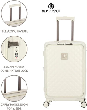 ROBERTO CAVALLI 20-Inch Luxury Carry-On Luggage – Hardshell Spinner Suitcase with Front Laptop Compartment, TSA Lock & Expandable Design