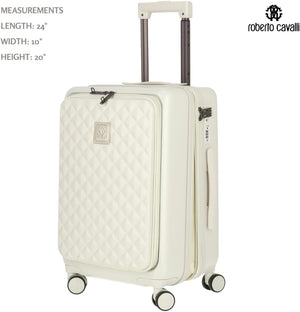ROBERTO CAVALLI 20-Inch Luxury Carry-On Luggage – Hardshell Spinner Suitcase with Front Laptop Compartment, TSA Lock & Expandable Design