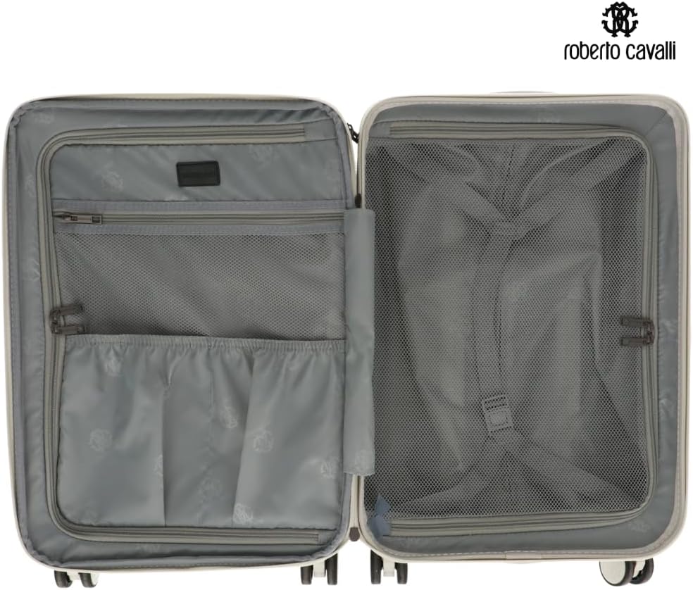 ROBERTO CAVALLI 20-Inch Luxury Carry-On Luggage – Hardshell Spinner Suitcase with Front Laptop Compartment, TSA Lock & Expandable Design