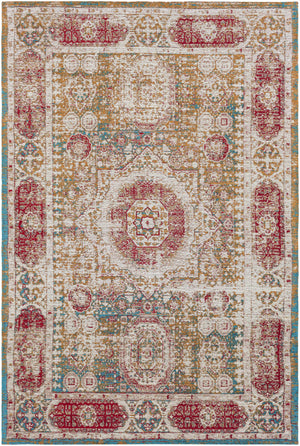Wrangell Mustard/Red Damask Carpet Area Rug - Clearance