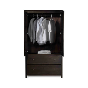 Brown Espresso Solid Wood Bedroom Armoire Wardrobe Cabinet with Hanging Bar