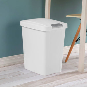 Set of 4 - White 8 Gallon Latch Top Kitchen Wastebasket Trash Can