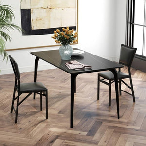 Set of 2 - Modern Black Metal Folding Dining Chairs with PU Leather Seat Cushion
