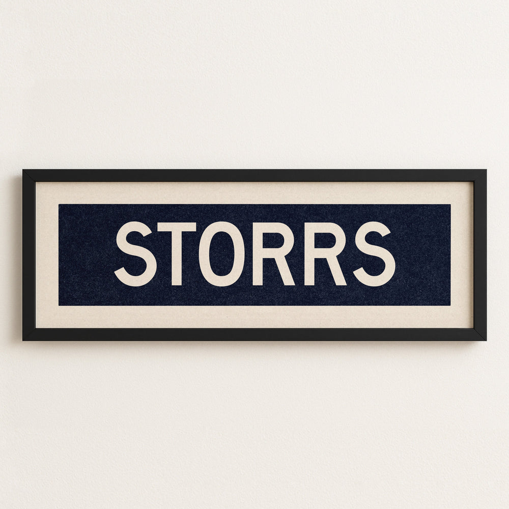 Framed Storrs Navy and White Bus Scroll