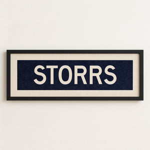 Framed Storrs Navy and White Bus Scroll