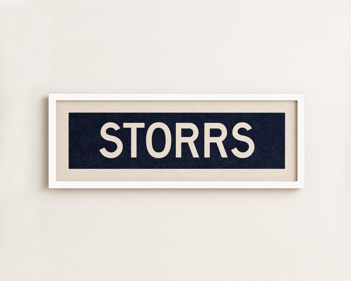 Framed Storrs Navy and White Bus Scroll