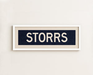 Framed Storrs Navy and White Bus Scroll