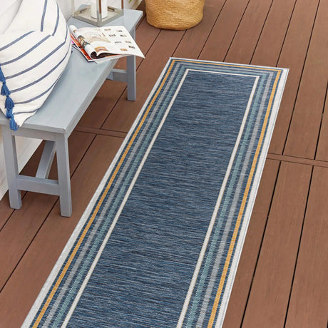 Pollux-Classic-Coastal-Mitred-Stripe-Reversible-Machine-Washable-Indoor/Outdoor-Runner-Rug-Runner-Rugs