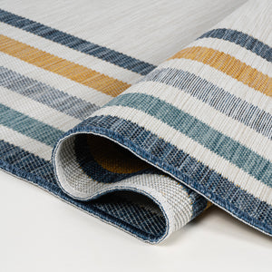 Pollux Classic Coastal Mitred Stripe Reversible Machine-Washable Indoor/Outdoor Runner Rug