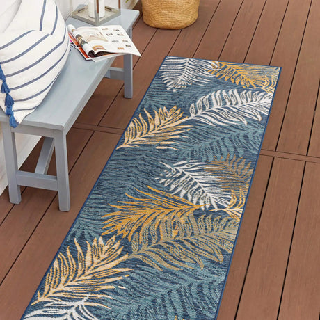Calypso-Coastal-Casual-Palm-Frond-Reversible-Machine-Washable-Indoor/Outdoor-Runner-Rug-Runner-Rugs