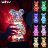 3D Firework Bear LED Night Light Color Changing USB Bedroom Kids Gift Lamp