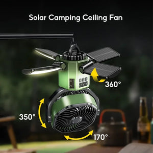 Solar Camping Fan 6000mAh Rechargeable LED Light Power Bank