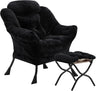 Velvet Lazy Chair with Folding Ottoman Accent Armchair Non-Slip Metal Frame