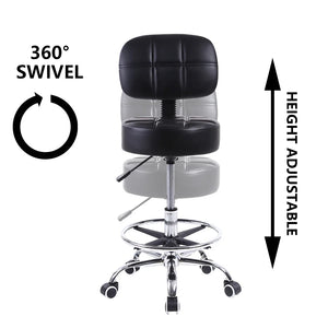 Swivel Rolling Stool PU Leather Height Adjustable Drafting Task Chair with Back