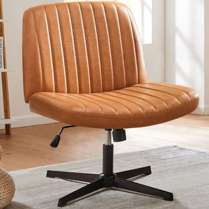 Cross Legged Office Chair Armless Wide Seat Swivel Fabric Desk Vanity Chair