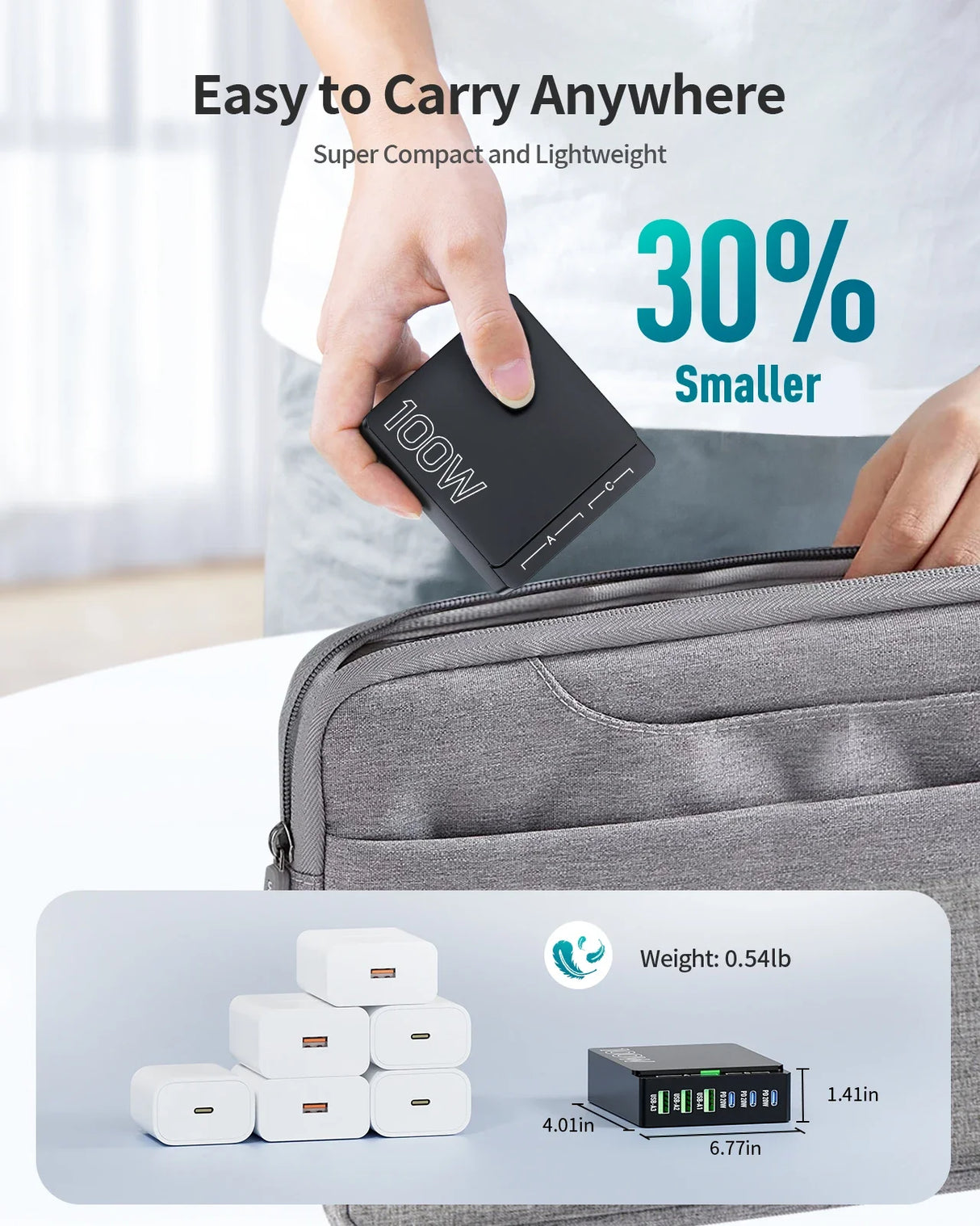 100W GaN Charger 6 Port USB C PD 3.0 Fast Charging Hub for Laptop Phone