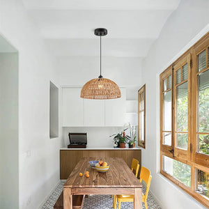 Japanese Style Rattan Pendant Lamp – Woven Hemp Rope Ceiling Light for Dining Room