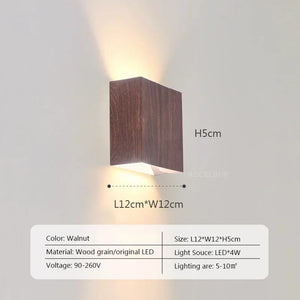 Nordic Wooden Wall Sconce LED Up Down Bedside Living Room Walnut Light