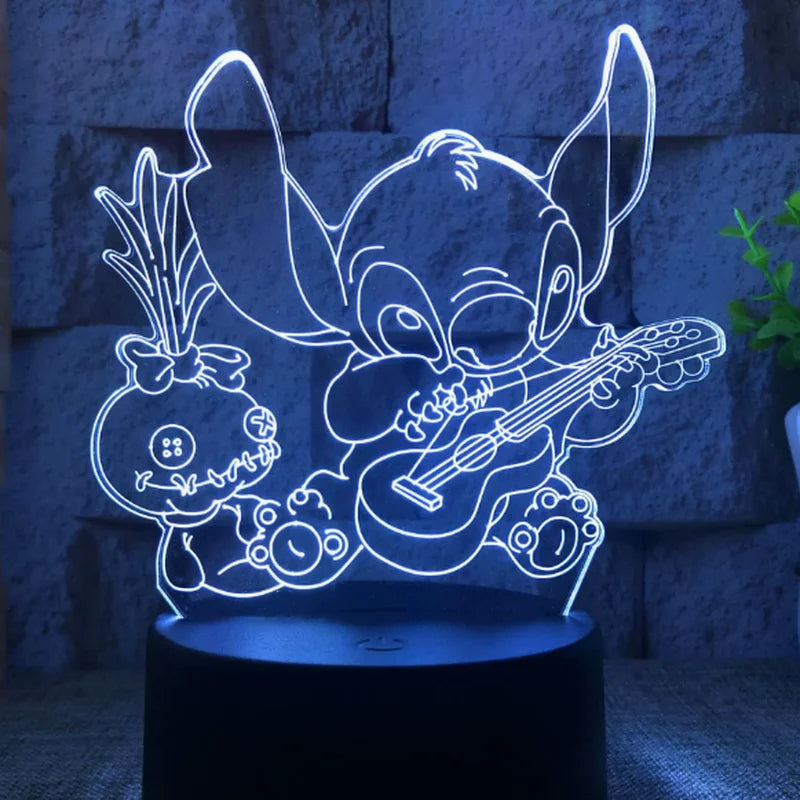 Stitch 3D Night Light USB Touch Cartoon Desk Lamp Remote LED Room Decor Gift