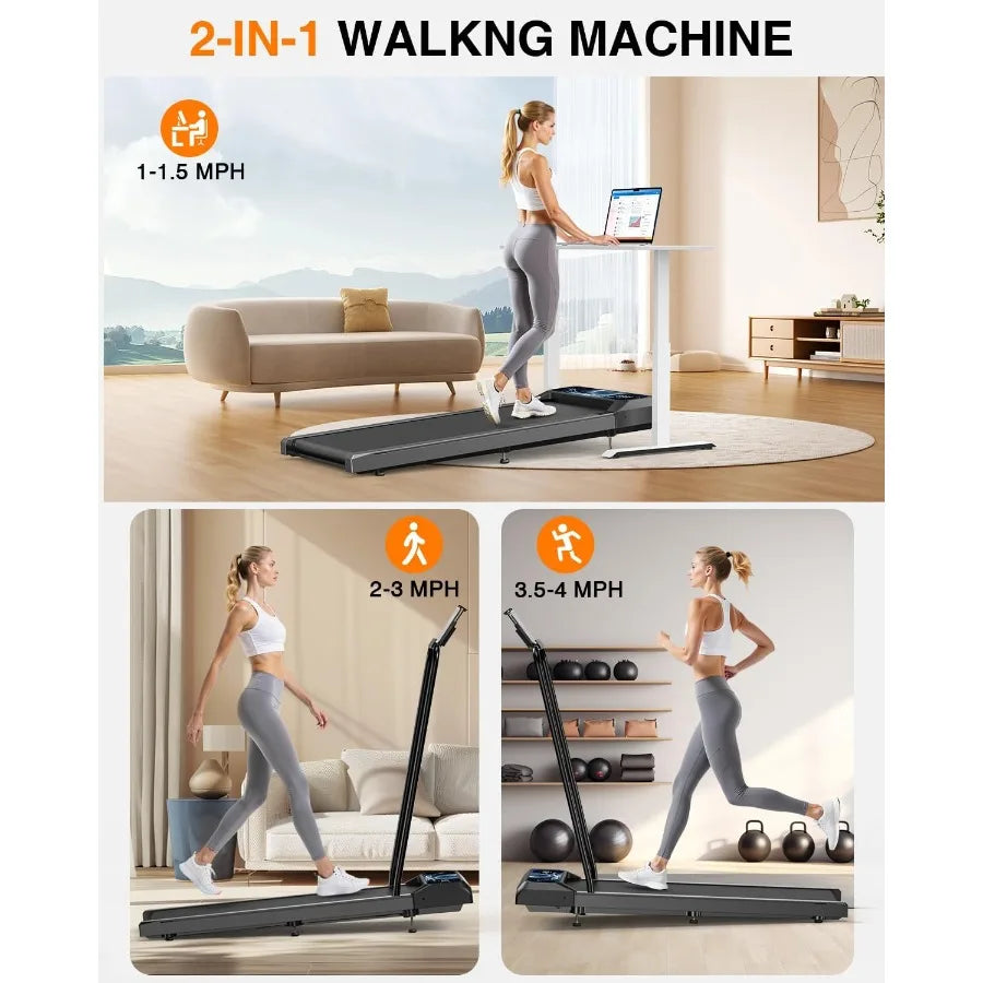 Under Desk Walking Treadmill Pad 8-Level Incline Removable Handle Compact Home