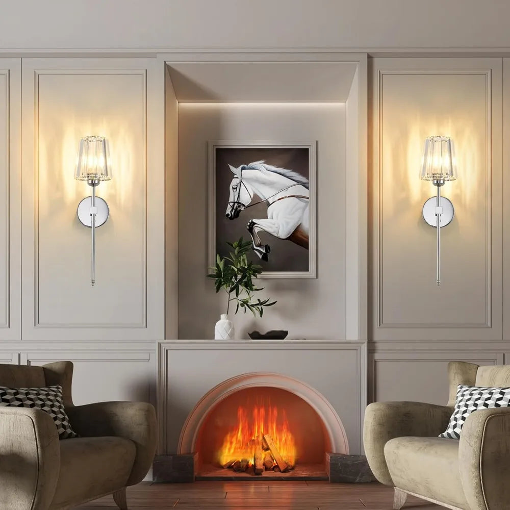 Crystal Wall Lamp 1/2PCS – RGB Dimmable Wireless Sconce with Remote for Bedroom