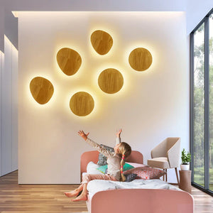 Nordic LED Wall Light Circular Wooden Modern Bedside Bedroom Staircase Sconce