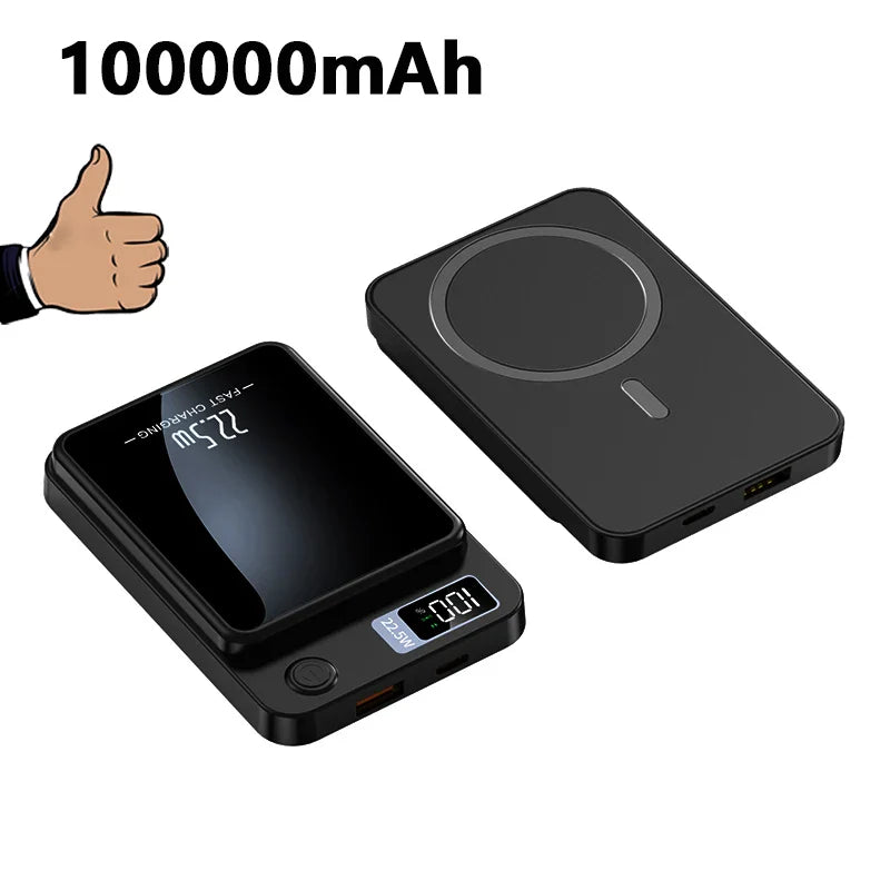 100000mAh Magnetic Wireless Power Bank 22.5W Fast Charging for iPhone & Samsung